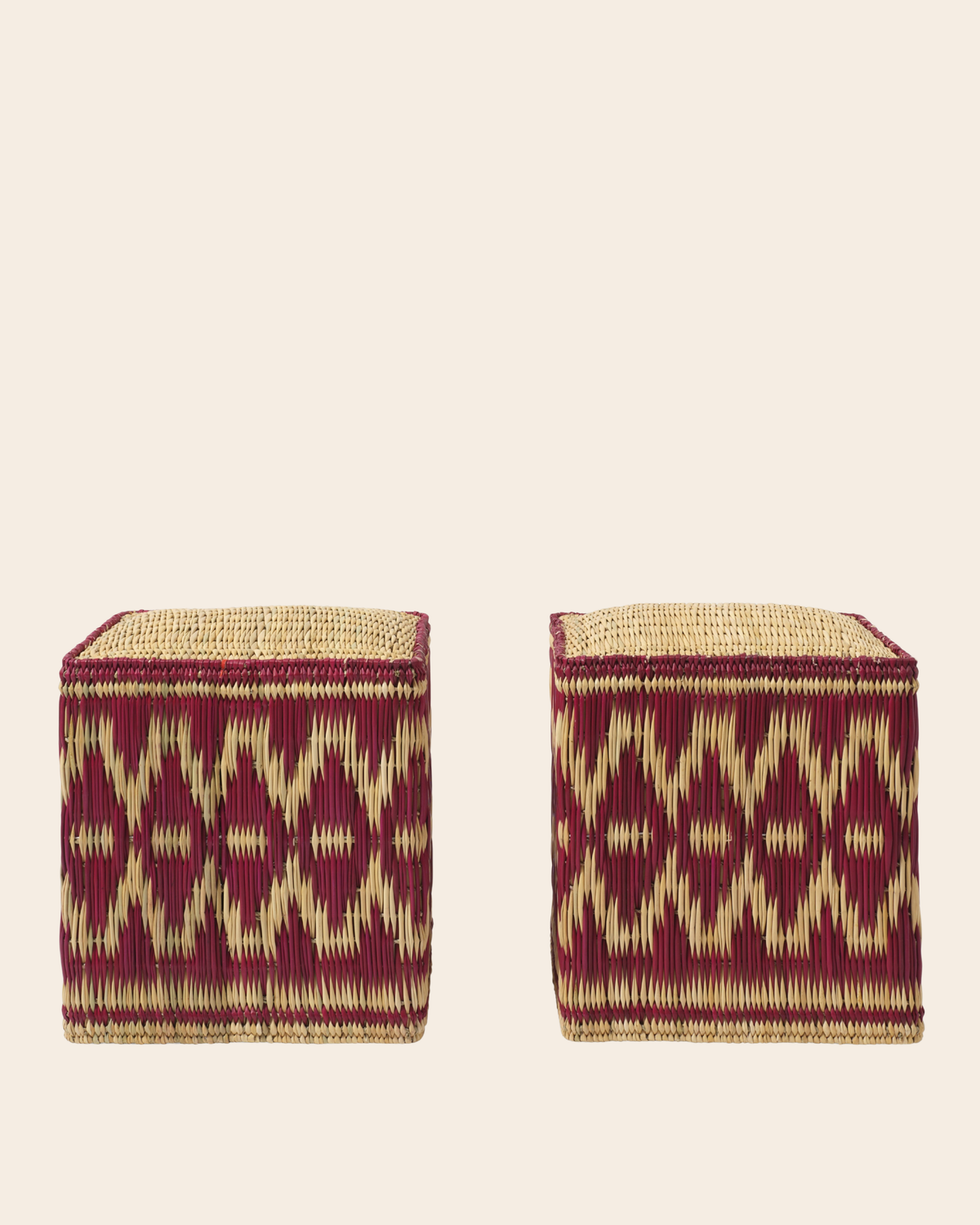 The fez wicker stools, burgundy (set of two)