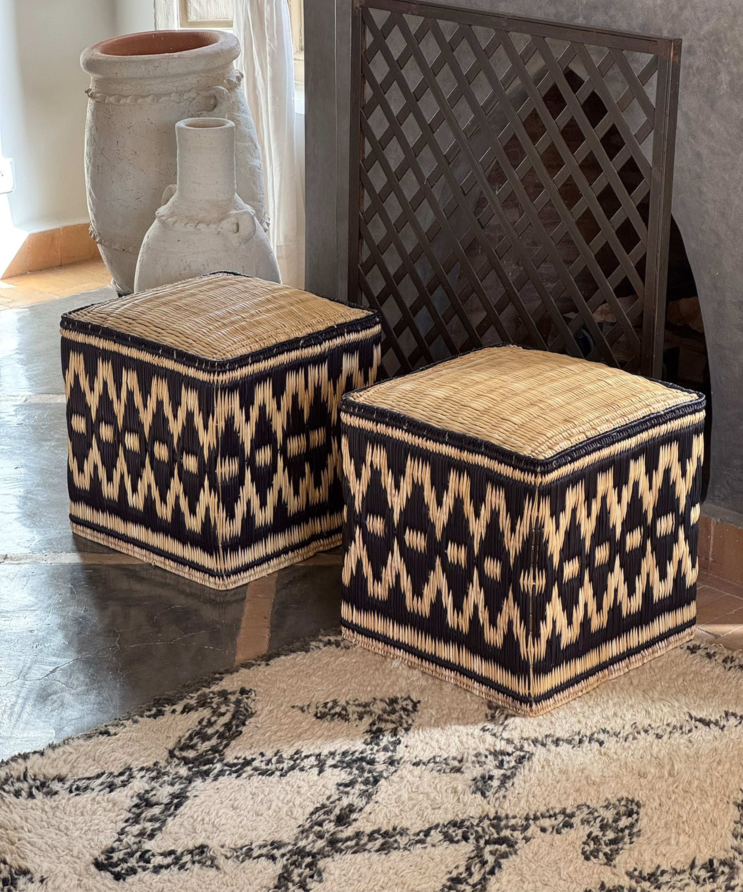 The fez wicker stools, black (set of two)