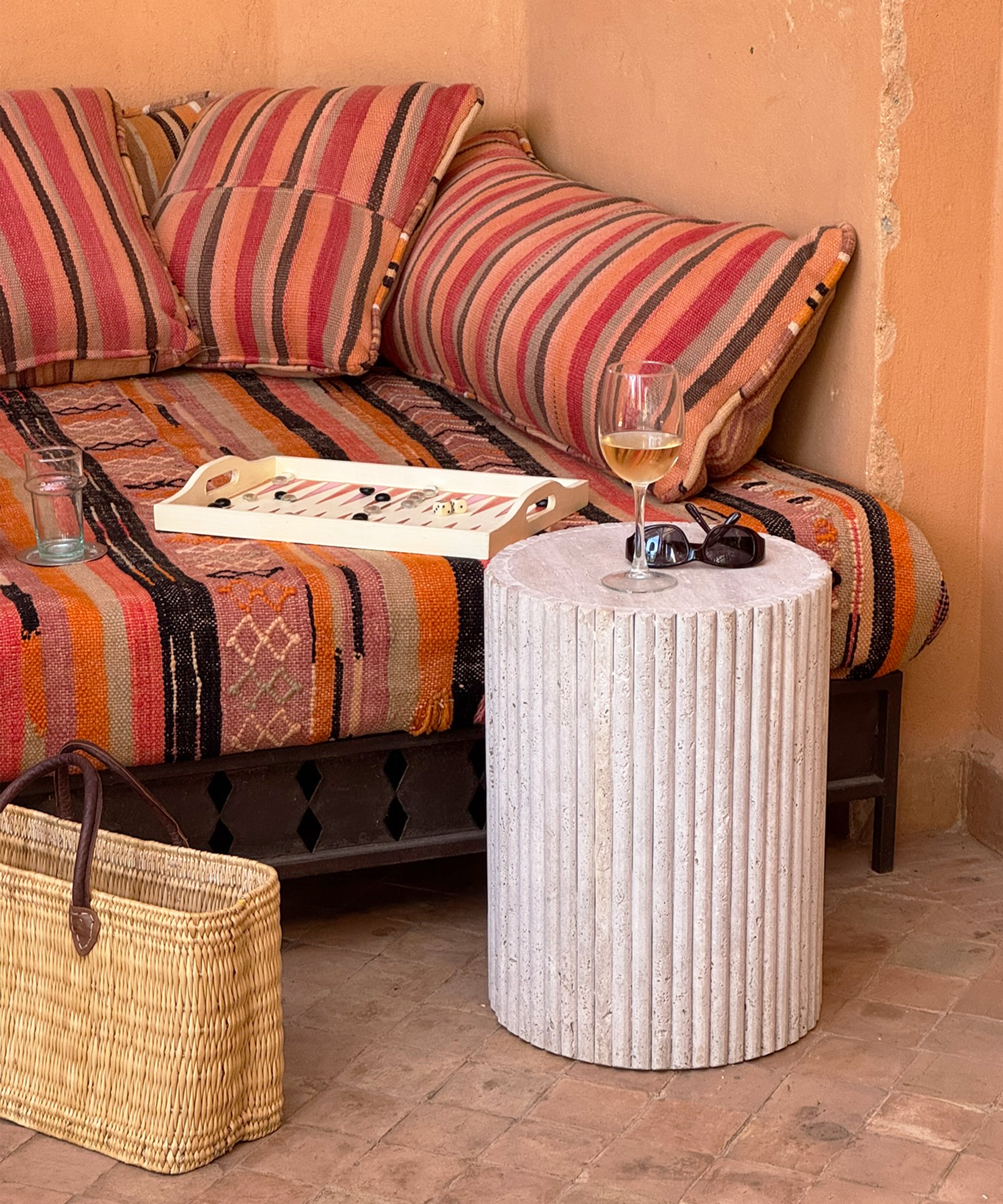 The fluted travertine side table