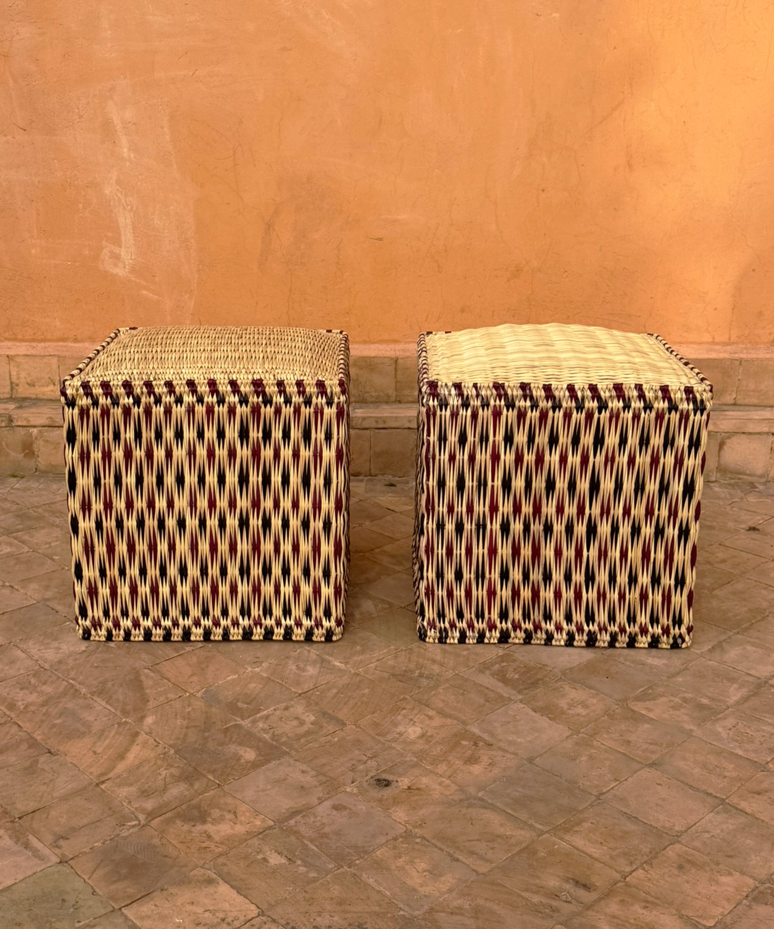 The fez wicker stools, dots (set of two)