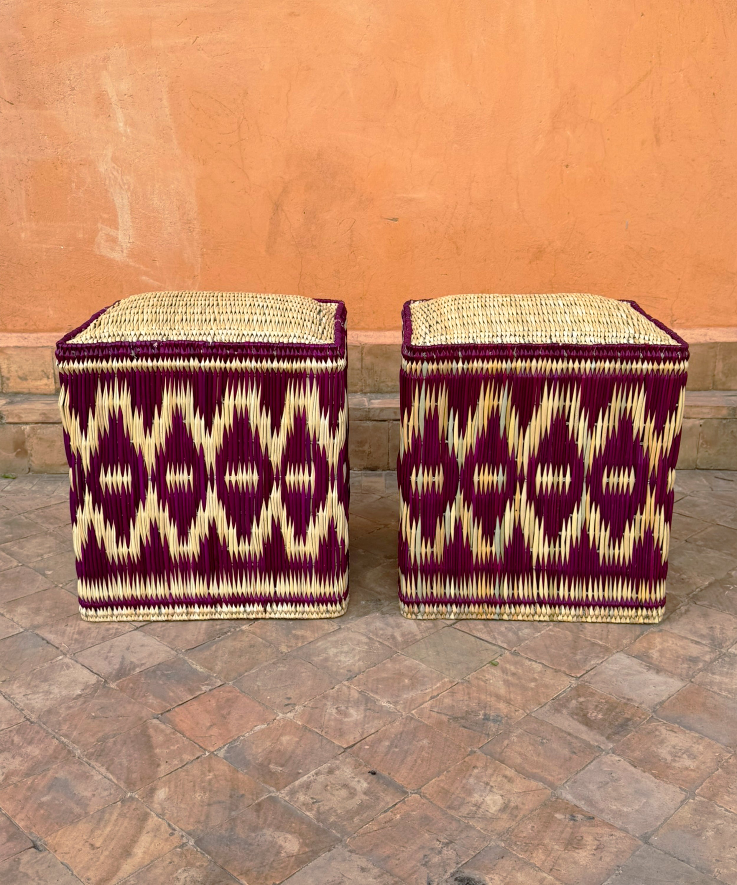 The fez wicker stools, burgundy (set of two)