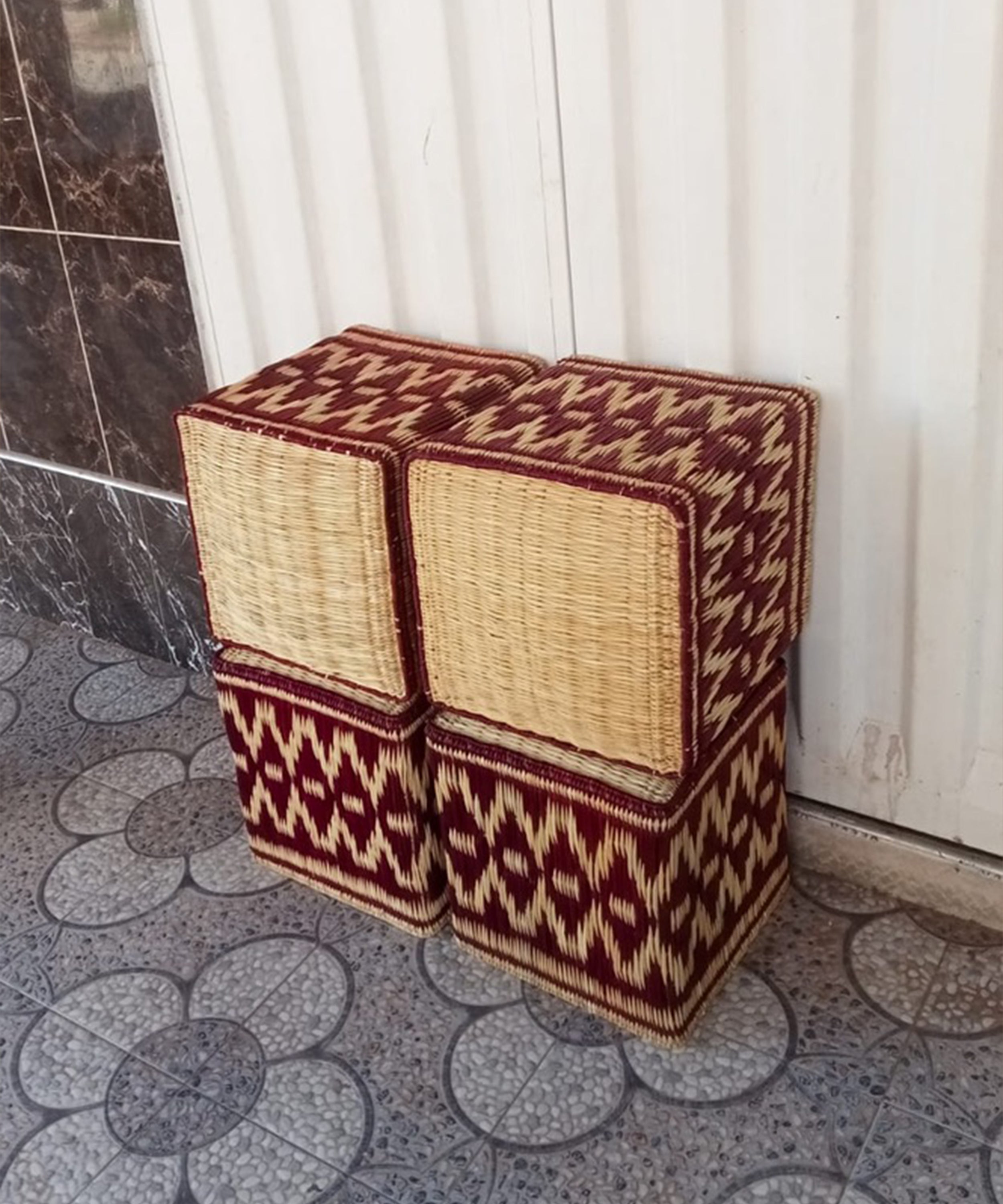 The fez wicker stools, burgundy (set of two)