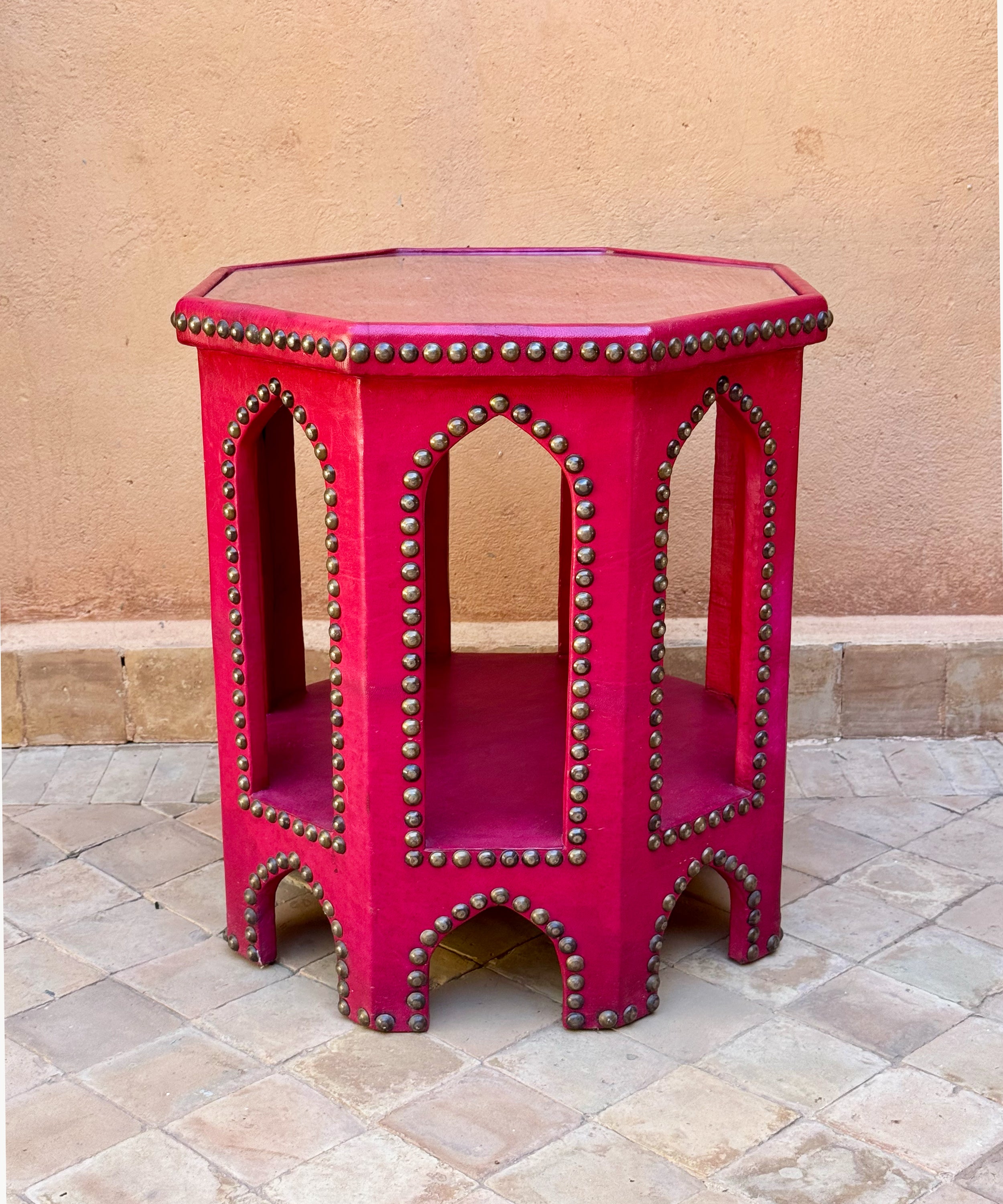 The leather side table, fuchsia